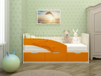 Дельфин-3 Кровать детская 3 ящика без ручек 1.6 Оранжевый глянец в Ленске - lensk.mebel54.com | фото
