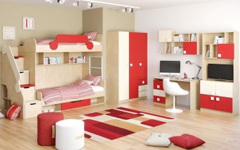 Детская комната Бэрри (Бежевый/Красный/корпус Клен) в Ленске - lensk.mebel54.com | фото