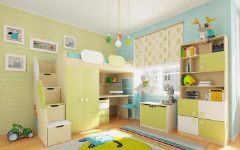 Детская комната Эппл (Зеленый/Белый/корпус Клен) в Ленске - lensk.mebel54.com | фото