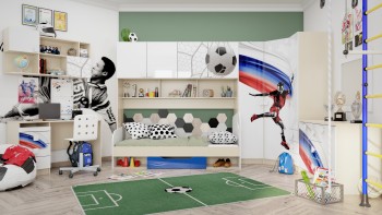 Детская комната Футбол ЧМ (Белый/Синий/корпус Клен) в Ленске - lensk.mebel54.com | фото