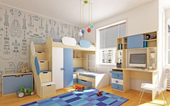 Детская комната Скай (Синий/Белый/корпус Клен) в Ленске - lensk.mebel54.com | фото