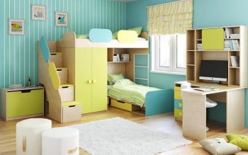 Детская комната Смайли (Желтый/Голубой/Зеленый/корпус Клен) в Ленске - lensk.mebel54.com | фото