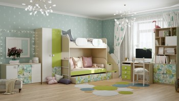 Детская комната Твит (Белый/Зеленый/корпус Клен) в Ленске - lensk.mebel54.com | фото