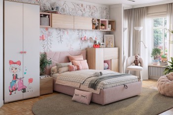 Комплект детской мебели Алина К2 Дуб мария/белый/нежно-розовый велюр в Ленске - lensk.mebel54.com | фото