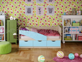 Кровать Бабочки 1,6м (Голубой матовый) в Ленске - lensk.mebel54.com | фото