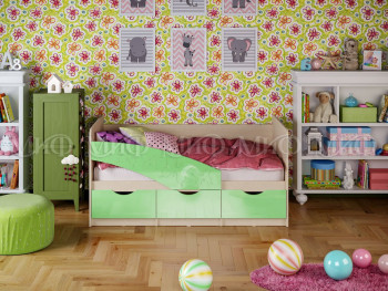 Кровать Бабочки 1,6м (Салатовый металлик) в Ленске - lensk.mebel54.com | фото