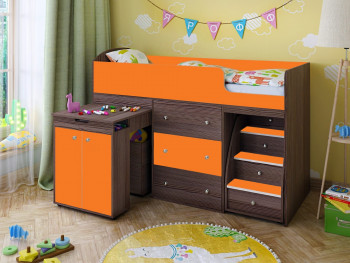 Кровать-чердак Малыш 1600 Бодего/Оранжевый в Ленске - lensk.mebel54.com | фото