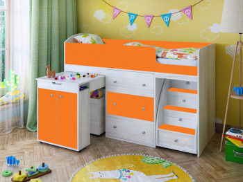 Кровать-чердак Малыш 1600 Винтерберг/Оранжевый в Ленске - lensk.mebel54.com | фото