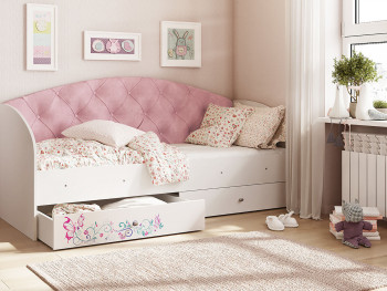 Кровать детская Эльза Белый/Розовый в Ленске - lensk.mebel54.com | фото