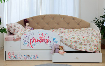 Кровать детская Эльза с бортиком Принцесса Белый/Бежевый в Ленске - lensk.mebel54.com | фото