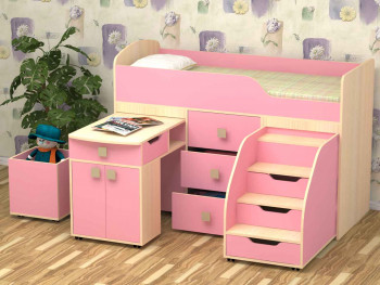 Кровать детская Фея 1.6 Дуб молочный/Розовый в Ленске - lensk.mebel54.com | фото