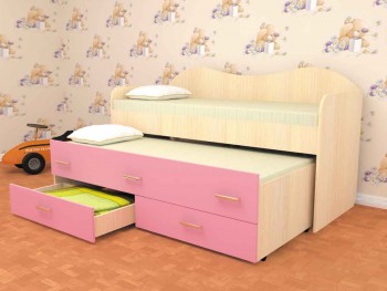 Кровать детская Нимфа двухместная 2.0 Дуб молочный/Розовый в Ленске - lensk.mebel54.com | фото