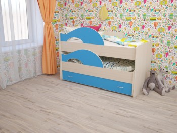 Кровать детская Радуга 1600 Млечный дуб/Голубой в Ленске - lensk.mebel54.com | фото