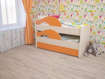 Кровать детская Радуга 1600 Млечный дуб/Оранжевый в Ленске - lensk.mebel54.com | фото