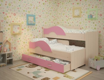 Кровать детская Радуга 1600 Млечный дуб/Розовый в Ленске - lensk.mebel54.com | фото