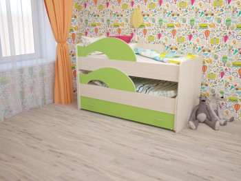 Кровать детская Радуга 1600 Млечный дуб/Салатовый в Ленске - lensk.mebel54.com | фото
