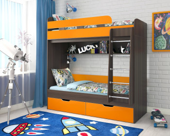 Кровать двухъярусная Юниор-5  Бодего/Оранжевый в Ленске - lensk.mebel54.com | фото