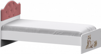 Кровать Каспер с мягкой спинкой и фотопечатью (800х2000)Белый/Светло-розовый в Ленске - lensk.mebel54.com | фото