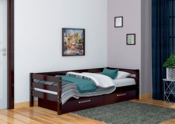 Кровать одинарная ГЛОРИЯ из массива сосны  900*2000 (Орех Тёмный) в Ленске - lensk.mebel54.com | фото