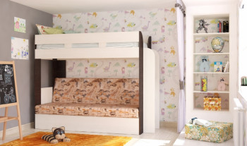 Кровать с диваном 75 Карамель Атлант (Венге Магия /Сосна Карелия/Савана) в Ленске - lensk.mebel54.com | фото