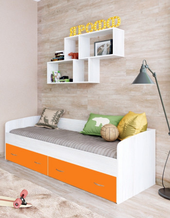 Кровать с выкатными ящиками Винтерберг/Оранжевый в Ленске - lensk.mebel54.com | фото