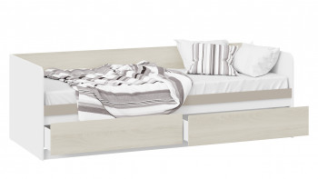 Кровать «Сканди» с 2 ящиками Дуб Гарден/Белый/Глиняный серый в Ленске - lensk.mebel54.com | фото