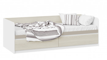 Кровать «Сканди» с 2 ящиками Дуб Гарден/Белый/Глиняный серый в Ленске - lensk.mebel54.com | фото