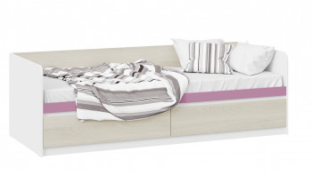 Кровать «Сканди» с 2 ящиками Дуб Гарден/Белый/Лиловый в Ленске - lensk.mebel54.com | фото