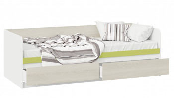 Кровать «Сканди» с 2 ящиками Дуб Гарден/Белый/Зеленый в Ленске - lensk.mebel54.com | фото