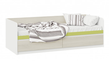 Кровать «Сканди» с 2 ящиками Дуб Гарден/Белый/Зеленый в Ленске - lensk.mebel54.com | фото