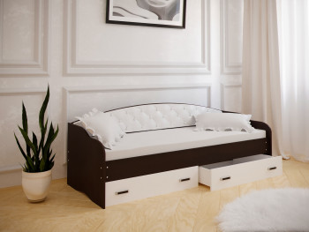 Кровать Софа-7 с мягкой спинкой (800х1900) Венге/ Белый в Ленске - lensk.mebel54.com | фото