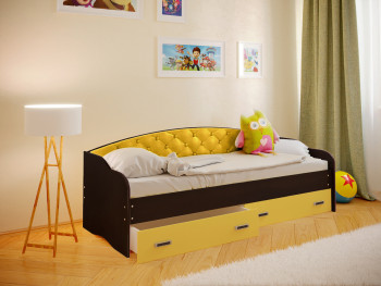 Кровать Софа-7 с мягкой спинкой (800х1900) Венге/Желтый в Ленске - lensk.mebel54.com | фото