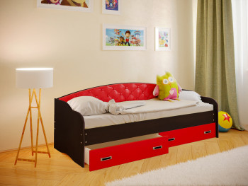 Кровать Софа-7 с мягкой спинкой (800х1900) Венге/Красный в Ленске - lensk.mebel54.com | фото
