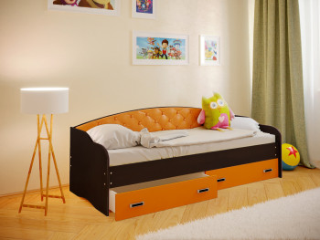 Кровать Софа-7 с мягкой спинкой (800х1900) Венге/Оранжевый в Ленске - lensk.mebel54.com | фото