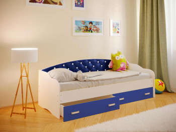 Кровать Софа-7 с мягкой спинкой со стразами (800х1900) Белый/Синий в Ленске - lensk.mebel54.com | фото