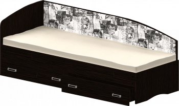 Кровать Софа-9 с мягкой спинкой с рисунком Милана (900х1900) Венге в Ленске - lensk.mebel54.com | фото