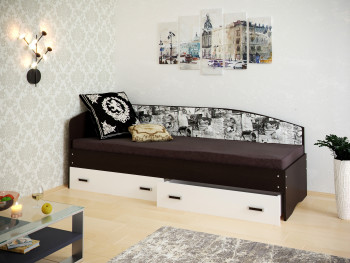 Кровать Софа-9 с мягкой спинкой с рисунком Милана (900х1900) Венге/Белый в Ленске - lensk.mebel54.com | фото