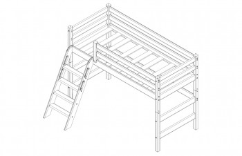 Кровать Соня вариант 6 полувысокая с наклонной лестницей Белый полупрозрачный в Ленске - lensk.mebel54.com | фото