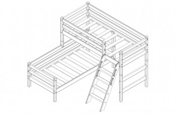Кровать Соня вариант 8 угловая с наклонной лестницей Белый полупрозрачный в Ленске - lensk.mebel54.com | фото