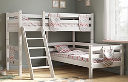 Кровать Соня вариант 8 угловая с наклонной лестницей Белый полупрозрачный в Ленске - lensk.mebel54.com | фото