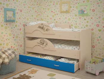 Кровать выкатная Радуга-Сафари детская 1600 Млечный дуб/Голубой в Ленске - lensk.mebel54.com | фото