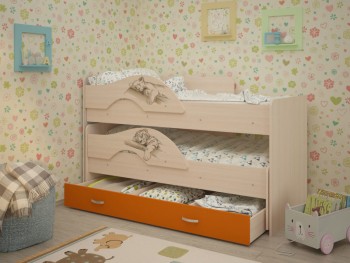 Кровать выкатная Радуга-Сафари детская 1600 Млечный дуб/Оранжевый в Ленске - lensk.mebel54.com | фото