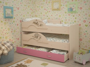 Кровать выкатная Радуга-Сафари детская 1600 Млечный дуб/Розовый в Ленске - lensk.mebel54.com | фото