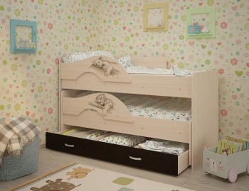 Кровать выкатная Радуга-Сафари детская 1600 Млечный дуб/Венге в Ленске - lensk.mebel54.com | фото