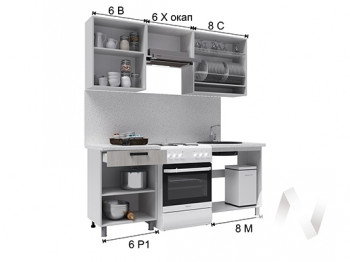 Кухня Салли 2.0 м с окапом (белый/сандал белый, серый/26 мм/дуб вотан) в Ленске - lensk.mebel54.com | фото