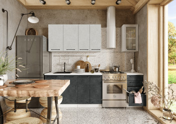 Кухонный гарнитур Нувель 1800мм белый/бетон белый/бетон черный в Ленске - lensk.mebel54.com | фото