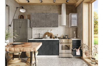 Кухонный гарнитур Нувель 1800мм белый/бетон коричневый/бетон черный в Ленске - lensk.mebel54.com | фото