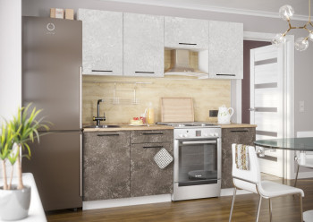 Кухонный гарнитур Нувель 2100мм белый/бетон коричневый в Ленске - lensk.mebel54.com | фото