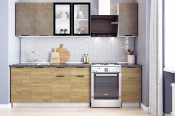 Кухонный гарнитур Стоун 2.0 (белый/камень темно-серый/акация светлая) в Ленске - lensk.mebel54.com | фото