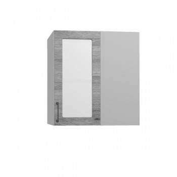 Лофт ПУС 650 шкаф верхний угловой со стеклом (Дуб майский/корпус Серый) в Ленске - lensk.mebel54.com | фото